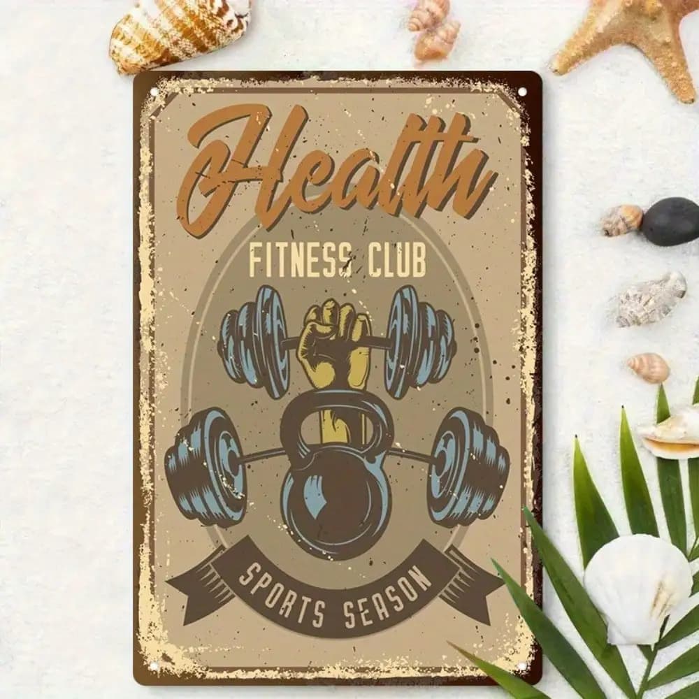 1 metal plate for fitness club, design kettlebell and handlebars for gym and office, 8x12 inch/20x30 cm