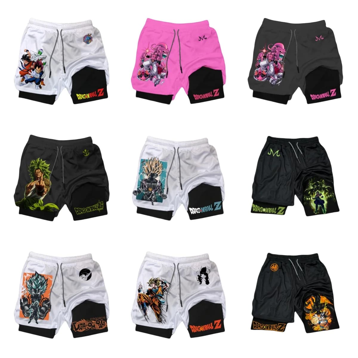 Dragon Ball Z Pantaloncini 2 in 1 unisex casual anime streetwear Pantaloncini estivi da palestra per ginnastica ad asciugatura rapida con tasca con coulisse