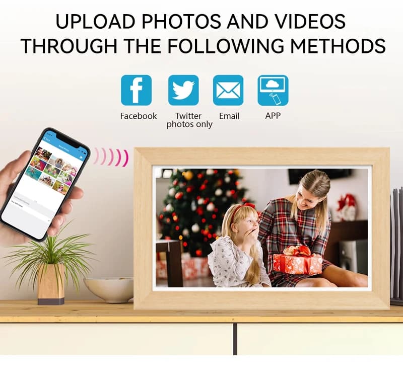 New 21.5" Android Touch Screen Solid Wood Digital Picture Frame Wi-Fi Clock Cloud Photo Album Video Playback MP4/MP3 Family Use