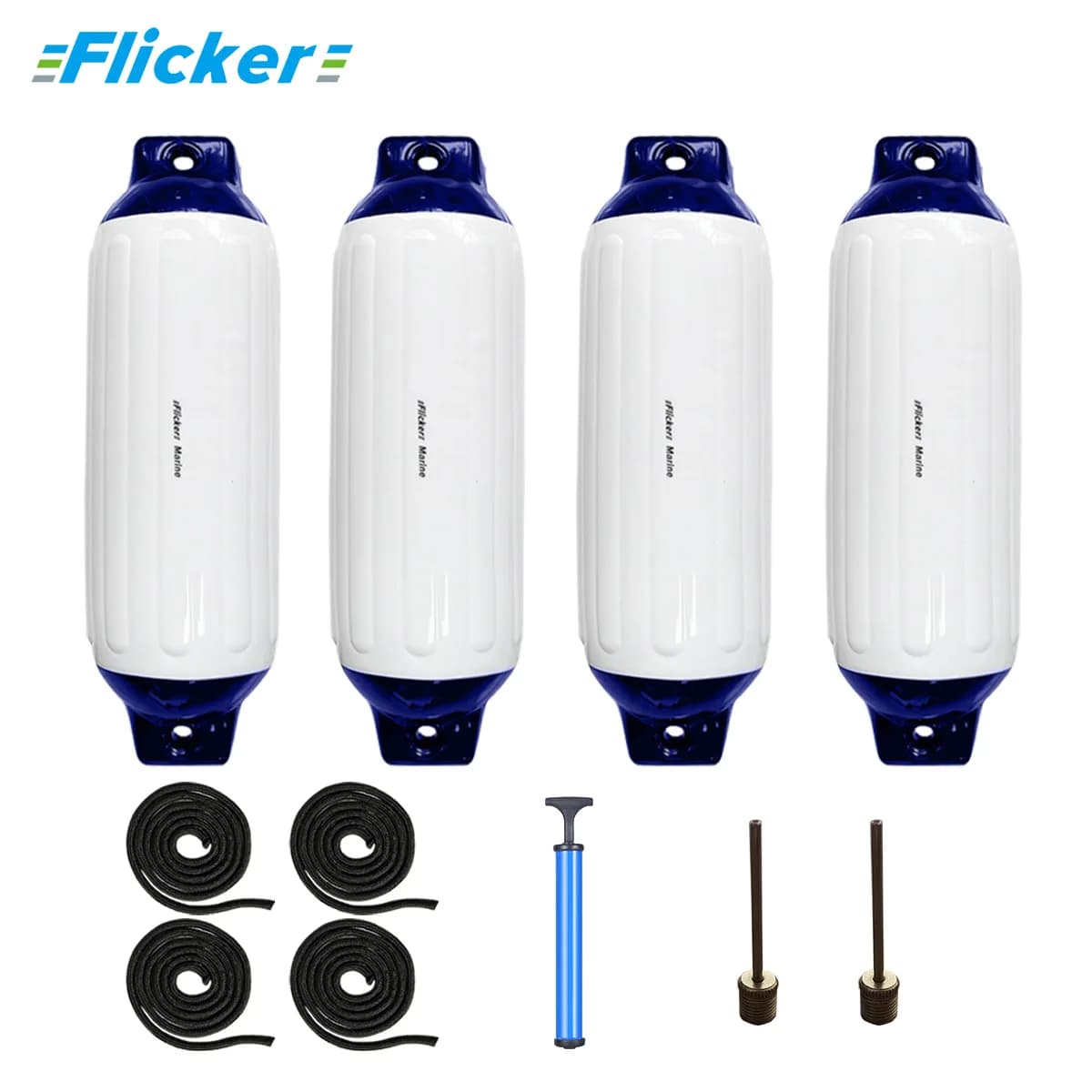 Set di Parabordi per Imbarcazioni Flicker A1–A6, Parabordi Marini in PVC Resistente con Pompa d'Aria e Corde, Parabordi Gonfiabili Blu e Bianchi per Ormeggio Yacht