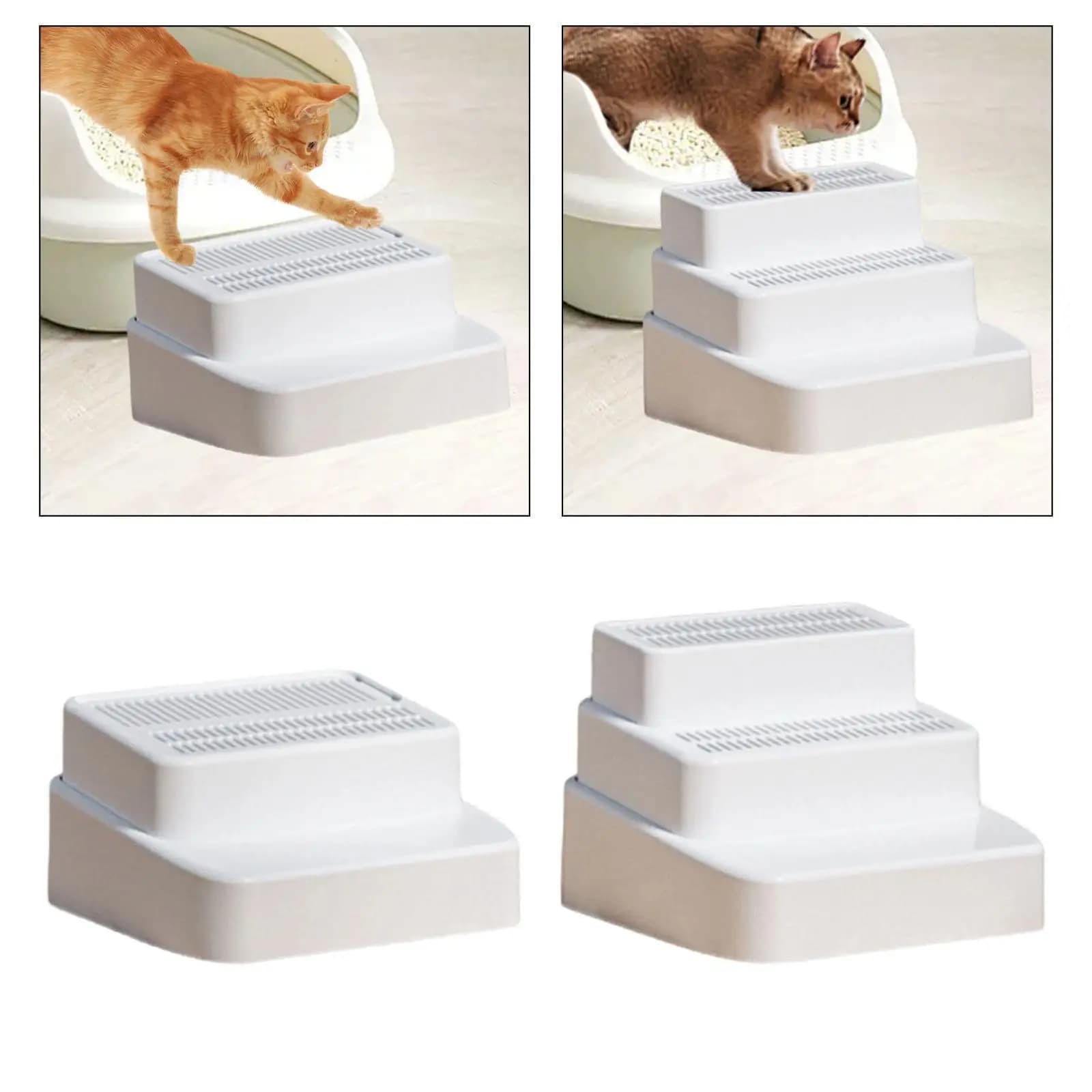 Scaletta Multifunzionale per Lettiera Gatti con Griglia Filtrante, Rampa Rimovibile e Lavabile per Gattini e Gatti Anziani