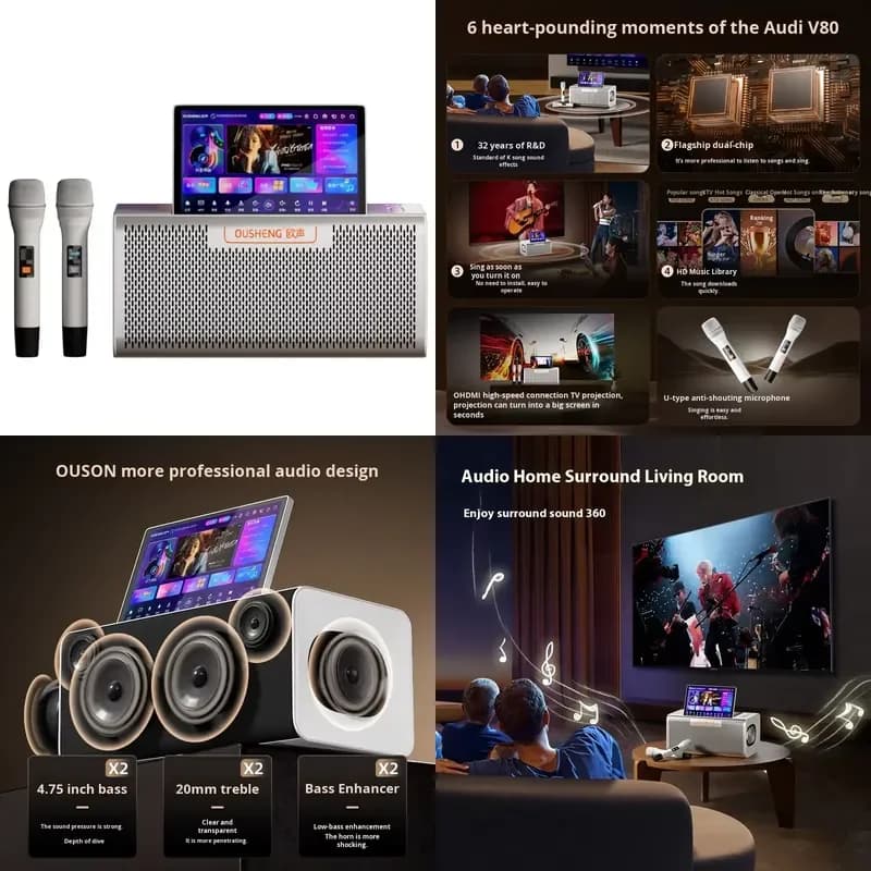 Ousheng All-in-One Home Karaoke Machine Dual Microphones Android KTV Audio System Outdoor Smart Jukebox Smart Features For