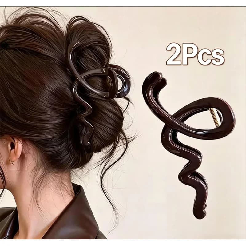 2Pcs/Set Elegant Solid Wave Plastic Hair Claw Clip, Sweet Hair Ornament Hairpin for Women Girls Fashion Hair Accessories