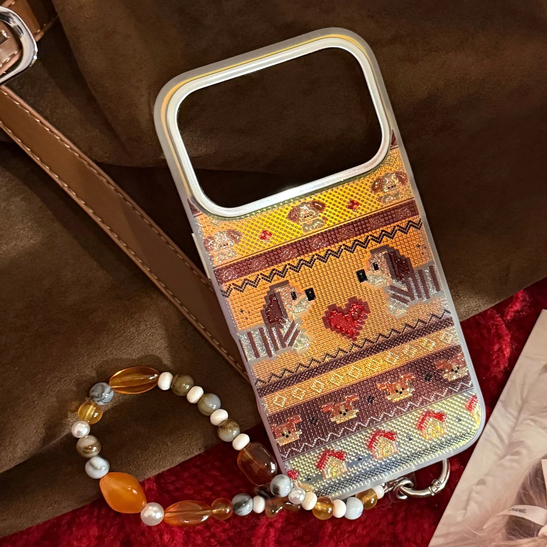 Custodia per telefono con motivo a cucciolo coreano, glitter e placcatura, per iPhone 17 16 15 14 13 12 Pro Max, con catena, antiurto, cover rigida