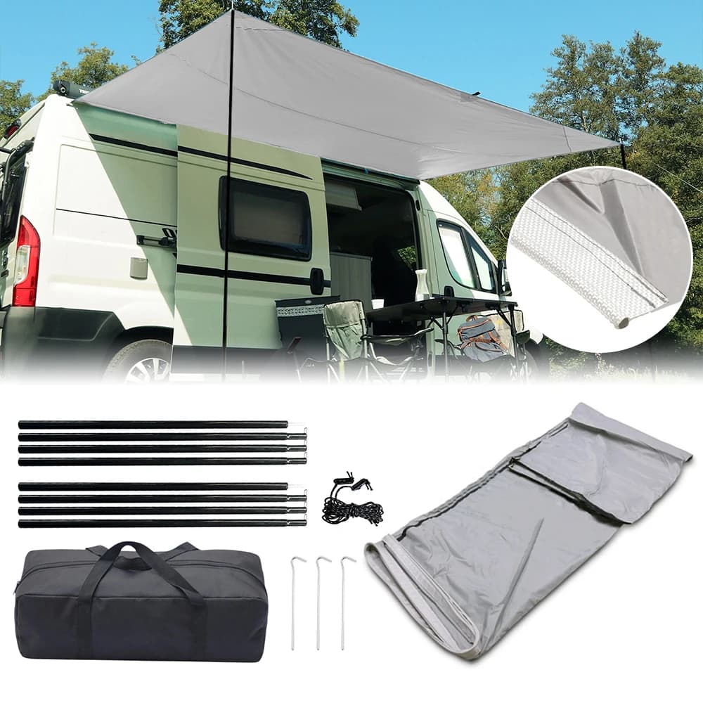 1set RV Sun Canopy Awning Caravan Side Tent 2.5x2.4m Outdoor Camping Shelter with Storage Bag for Campers Hikers Accessories