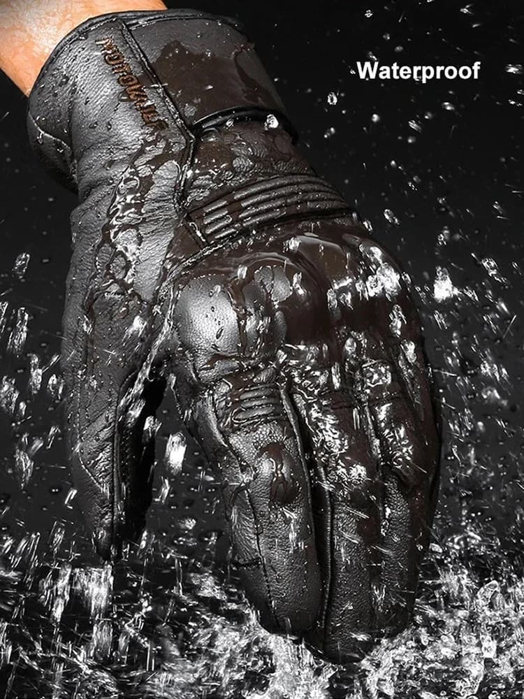 Guanti da moto in pelle da uomo invernali caldi e traspiranti impermeabili antivento touchscreen guanto con protezione per le nocche del palmo del pugno