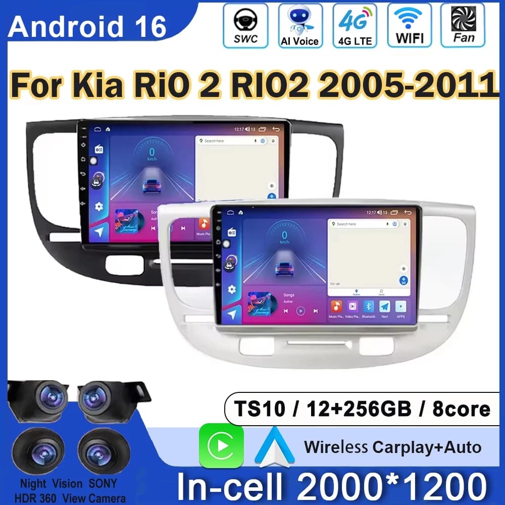 Autoradio Per Kia RiO 2 RIO2 2005-2011 Wireless CarPlay Android Auto Lettore Multimediale Touch Screen Navigazione GPS No 2din DVD