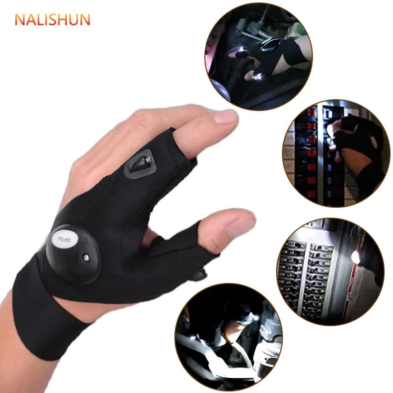 LED Flashlight Half-Data Gloves Durable Raincoats for Men Woman Outdoor Fishing Cycling Camping Hiking Night Activities