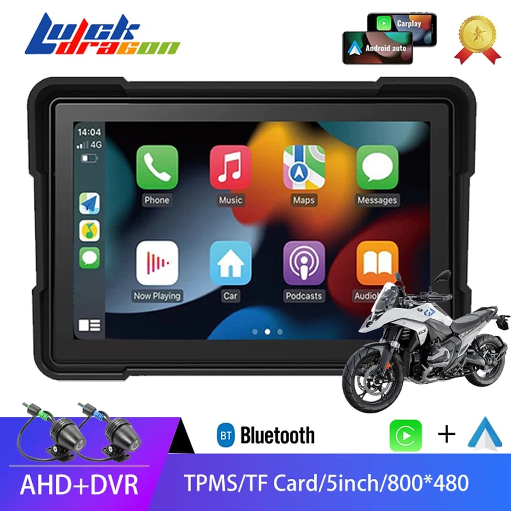 Luckdragon Navigazione GPS per moto da 5 pollici Wireless Carplay Android Auto Touch screen portatile Display impermeabile IPX7 Dual BT