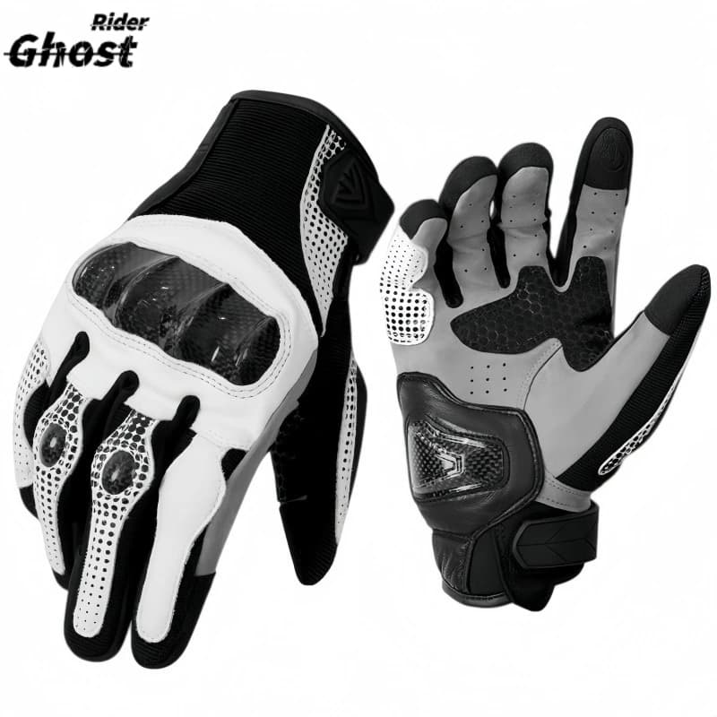 Mens Women 4 Season Driving Supertech Black/White Motorcycle Leather Gloves Racing Glove Motorbike Cowhide Race Bike Knight
