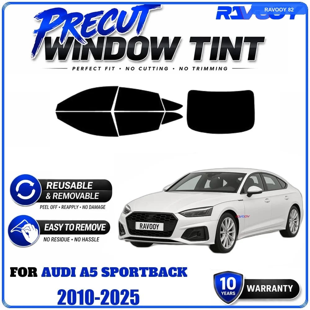 RAVOOY Precut Window Tint, Reusable Removable EPU Film, Custom Fit for Audi A5 Sportback 2010-2025, UV Heat Protection