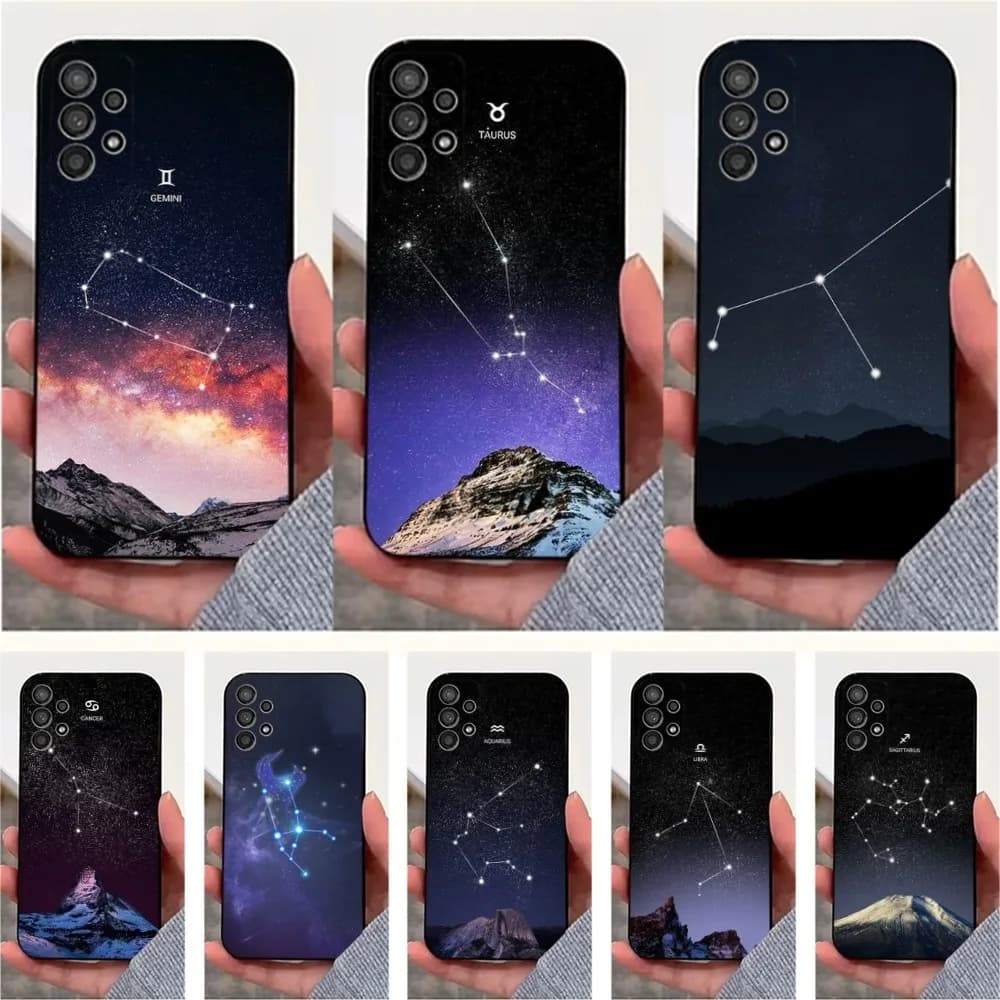 twelve Constellation Phone Case For Samsung S25,S24,S23,S22,S20,S21,S10,Ultra,Plus,Lite,FE,Soft Silicone Black Cover