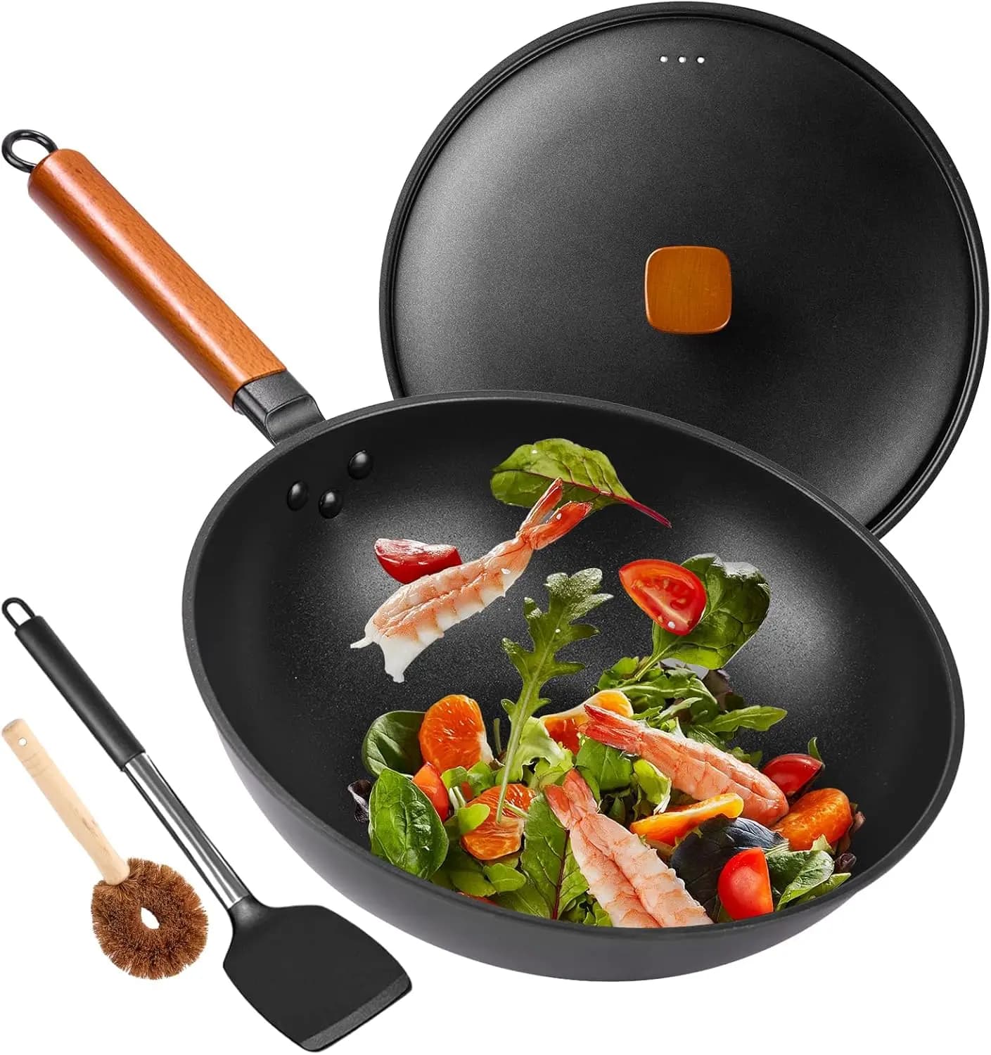 Wok and pans for iron-fry: China flat bottom Wok for electric stoves, induction, gas