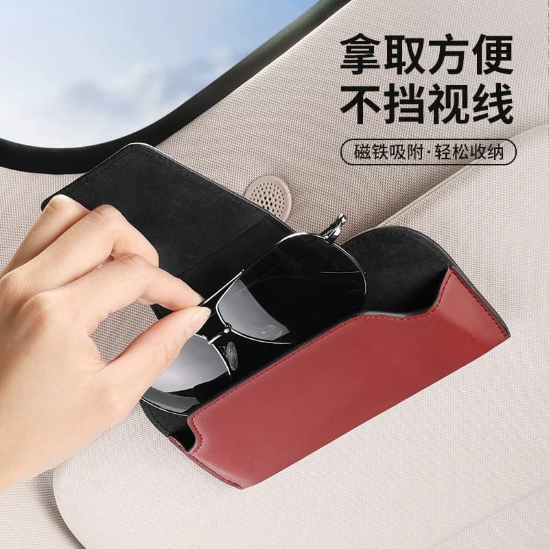 Clip per occhiali da sole per auto Scatola per occhiali in pelle Visiera parasole Porta occhiali Custodia per biglietti per carte Chiusura magnetica Organizzatore per occhiali