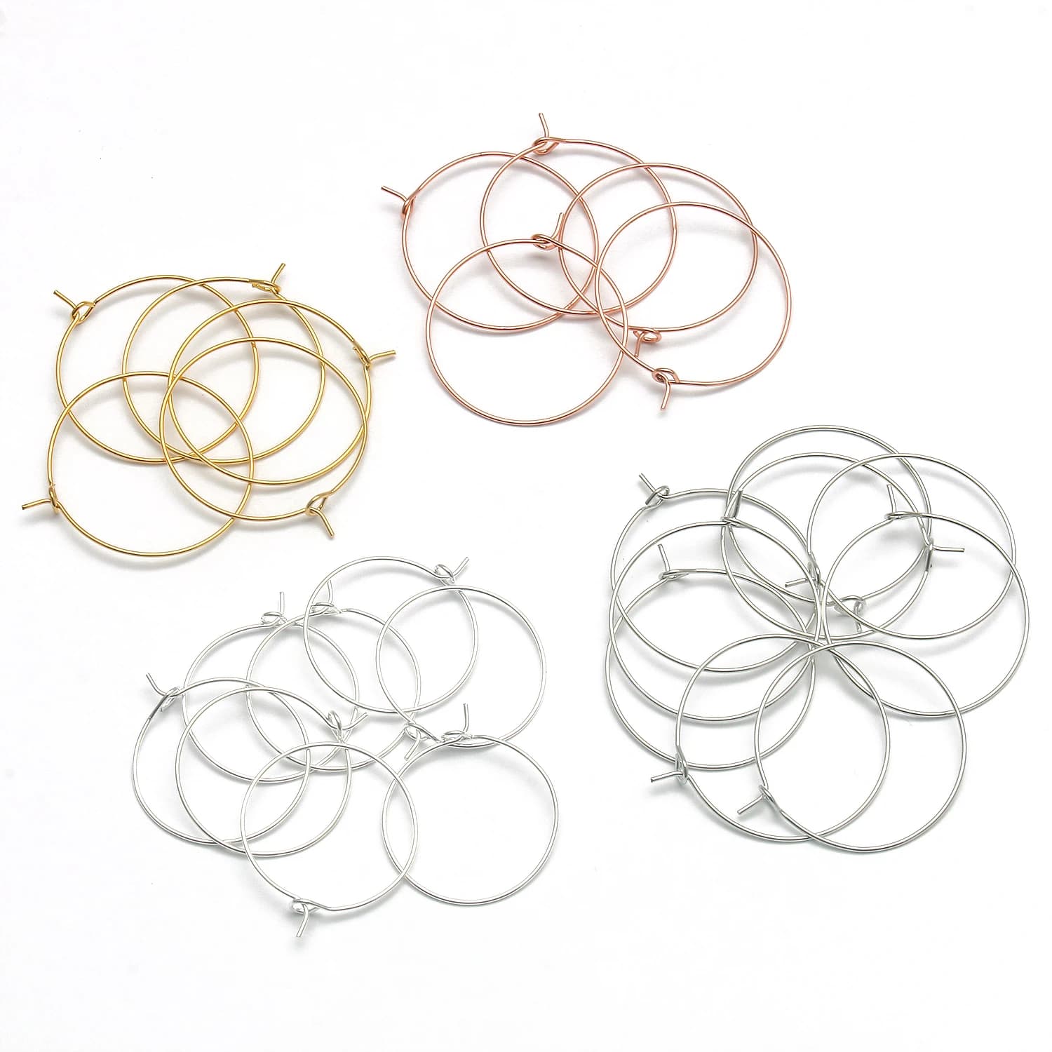 50pcs/lot 20 25 30 mm Stainless Steel Gold Plated Hoops Earrings Big Circle Ear Wire Hoops Wires For Jewelry Findings
