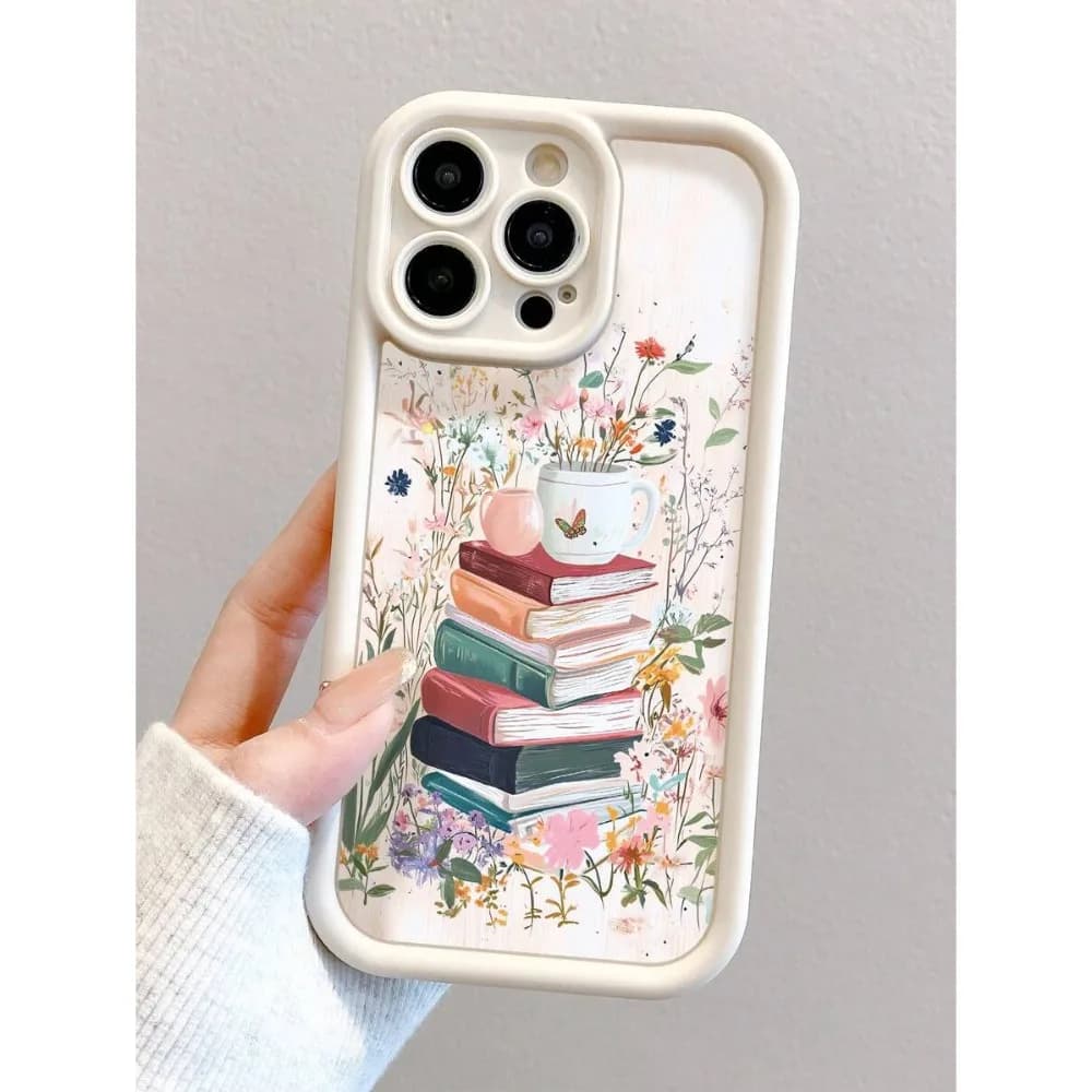 Cover per telefono con motivo floreale e a libri, adatta per iPhone 17 16 15 14 13 12 11 Pro/Max/Plus, anti-caduta e anti-urto