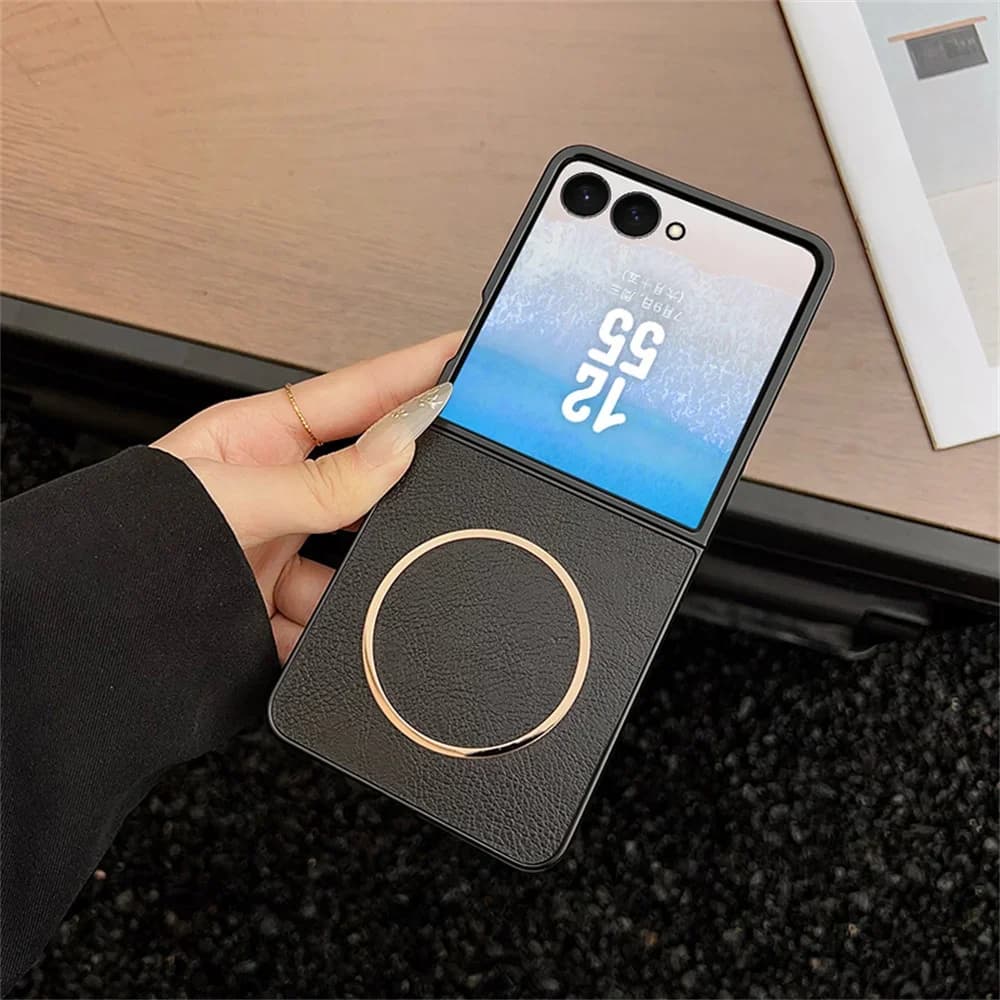 Slim Magnetic Luxury Leather Phone Case for Samsung Galaxy Z Flip 7 FE 6 5 with Magsafe Soft Slim Cover