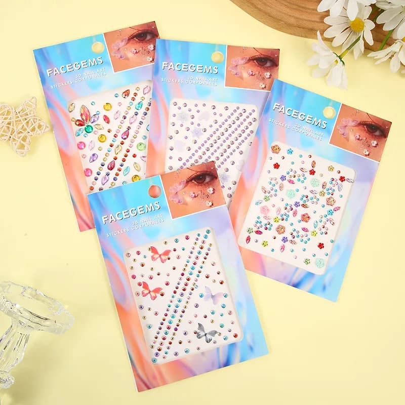 Wall decal 2 in 1 shape butterfly and flower with rhinestones for face and eyes, self-adhesive pearl gems for bracelets, stage makeup and DIY decorations