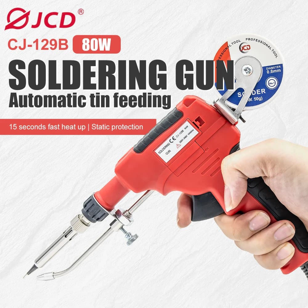 JCD 80W Saldatore elettrico 110V/220V Riscaldamento interno tenuto in mano Invia automaticamente la pistola di stagno con lo strumento di riparazione di saldatura di stagno 50G