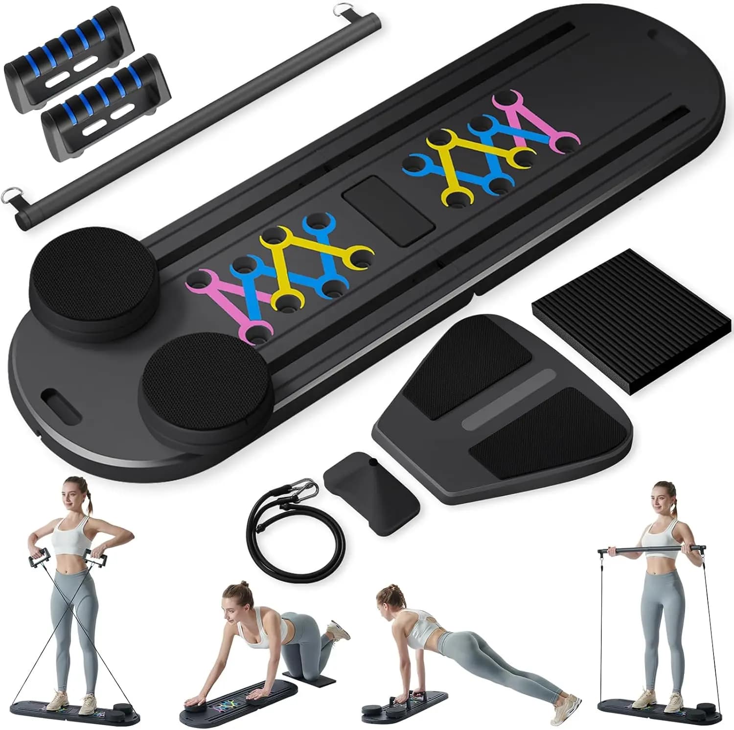 Wellshow Sport 6 in 1 Push up Board Ab Wheel Roller Board Ab Reformer Pilates Machine Pilates Reformers Board