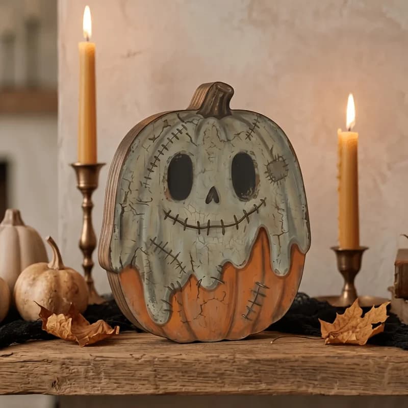 Halloween Wooden Blocks: ghosts, black cats, pumpkins, skulls, witches, owls, zombies, vampires.Shelf decor for autumn indoor