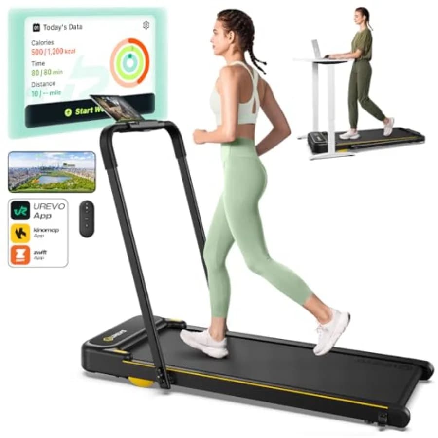 Smart Folding Treadmill 2in1 Compact Walking Mat with Safety Handle Plug and Play Double LED Display Walk or Run for Home O
