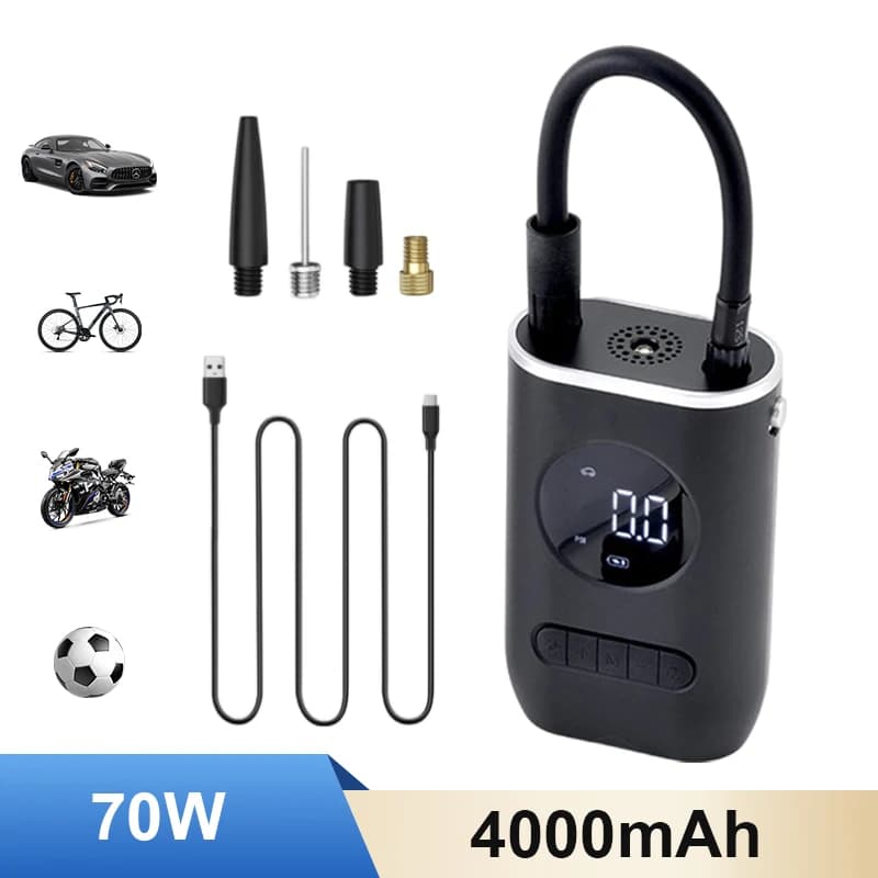Mini Pompa d'Aria Portatile 150 PSI per Auto, Universale per Biciclette e Moto, Pompa d'Aria Multifunzione per Illuminazione e Ricarica