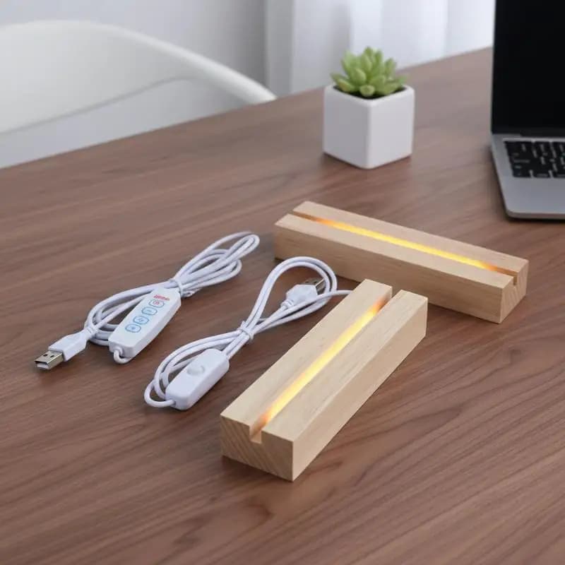 Lampada artistica rettangolare in legno con base per luce notturna a LED, con interruttore alimentato tramite USB, adatta per decorazioni in vetro e resina