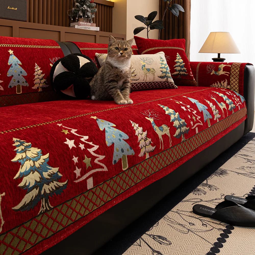 Coprisedile per divano natalizio Asciugamano per divano in ciniglia antiscivolo Fodere per divano decorative natalizie per Capodanno Decorazioni per feste a casa