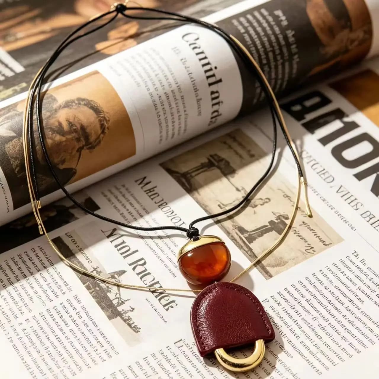 Personalized Trendy French Retro Metal Lock Pendant Multi Layer Necklace
