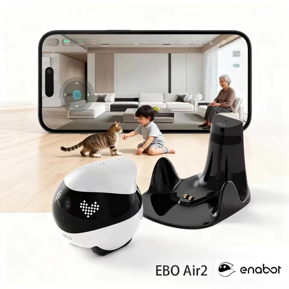 Enabot EBO AIR 2 Robot compagno 2K Sicurezza domestica Telecamera per animali domestici Visione notturna APP wireless Telecomando per cani Gatti Baby App Contro