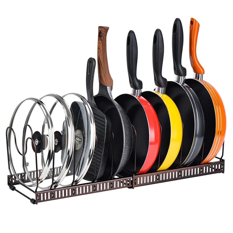 Portaoggetti per pentole e padelle per cassettiera da cucina, organizzatore per pentole espandibile con coperchio per pentole