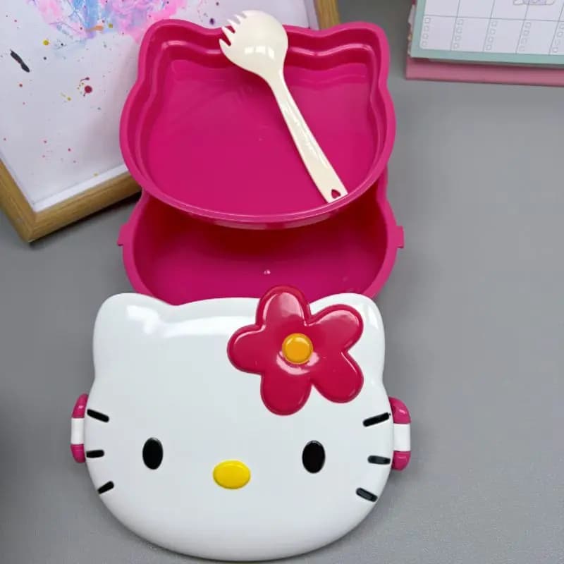 Anime Sanrio Hello Kitty Simpatico contenitore per il pranzo a doppio strato per studenti, impiegati, contenitore per il pranzo portatile, stoviglie, cartoni animati, Kawaii, adorabile