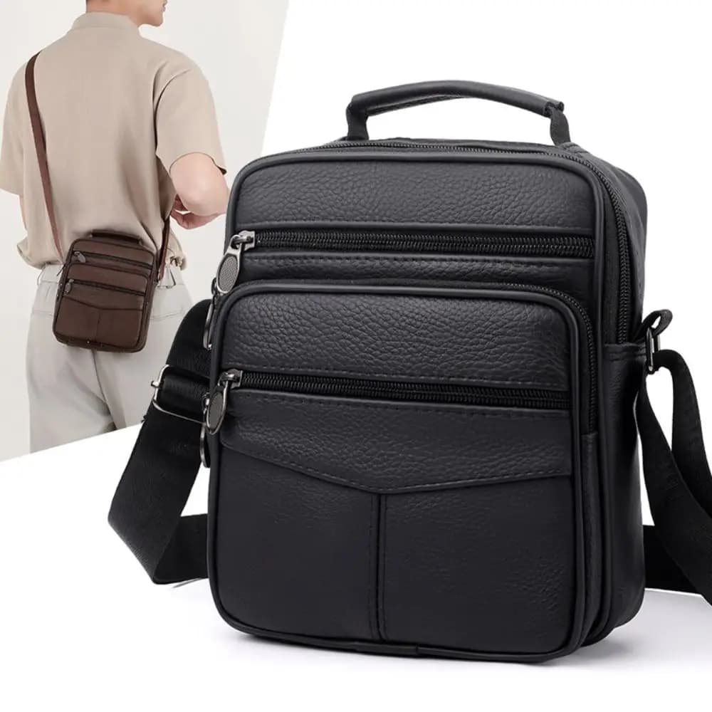Borsa a Tracolla in Pelle Naturale per Uomo con Scomparto per Tablet, Stile Messenger, Dimensioni Piccole, Ideale per Viaggi