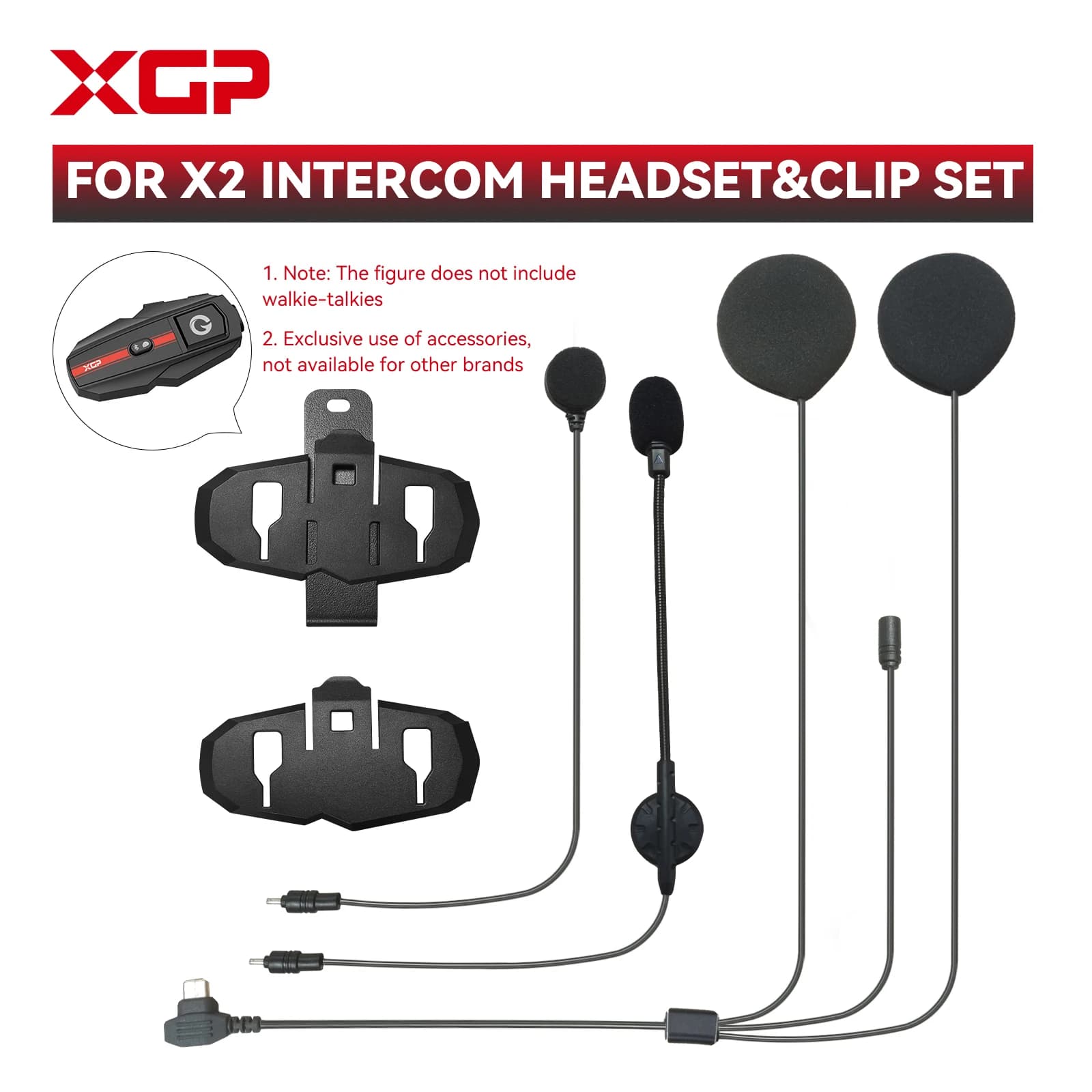 XGP X2 Accessori per cuffie interfono per moto Cuffie per casco Bluetooth Interfono Jack per cuffie Set di staffe per montaggio e spina