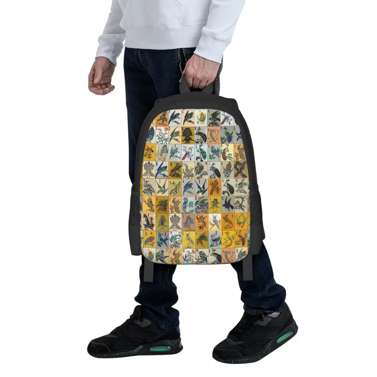 Mah Jongg Birds Mahjong Tiles Zaino per studenti Borsa da scuola Zaino da viaggio per escursioni per uomo e donna Borsa a tracolla alla moda