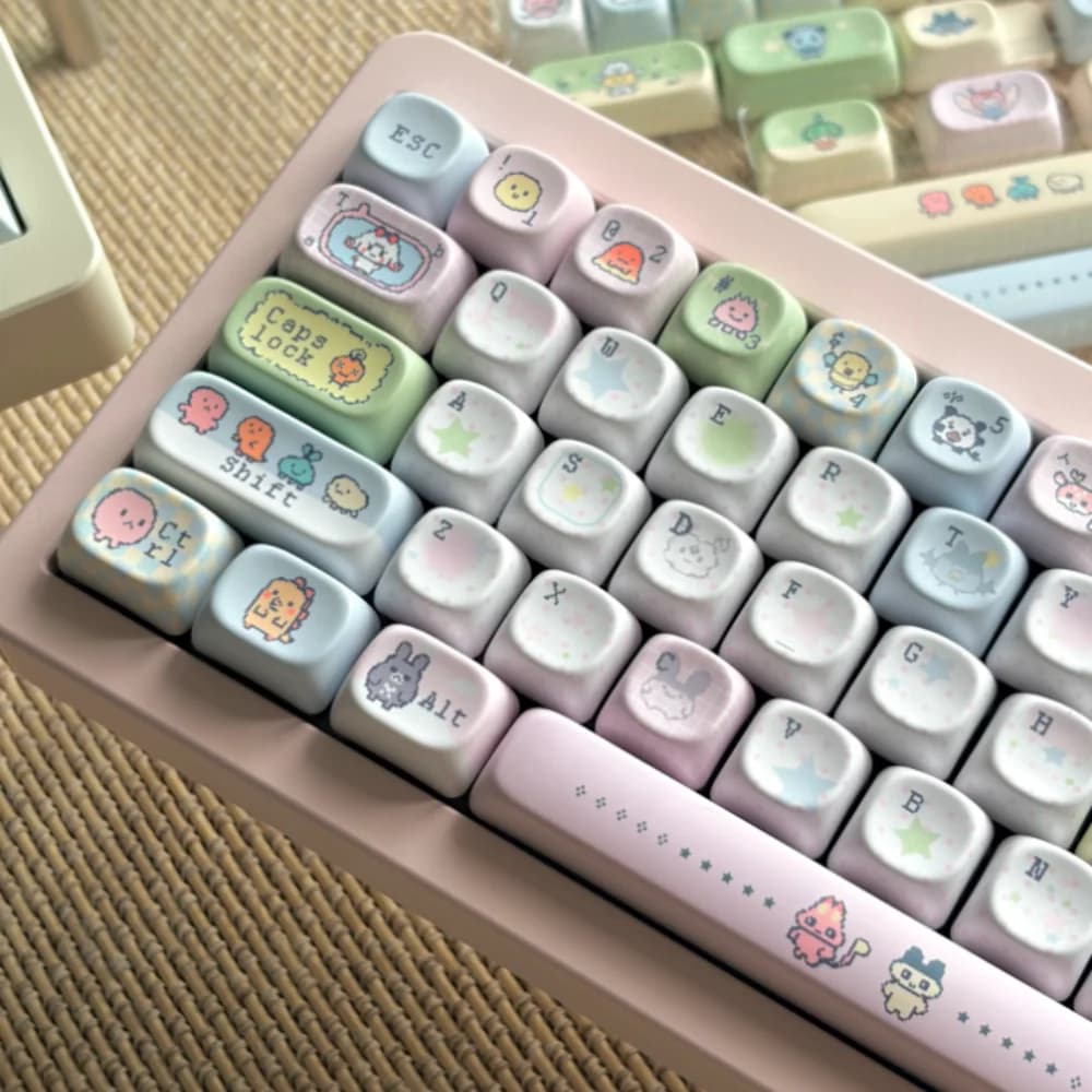 Cartoon Pink Yellow Theme Keycaps Set PBT Cherry Profile Custom Dye Sublimation Keycaps for Mechanical Keyboard Accessories Gift