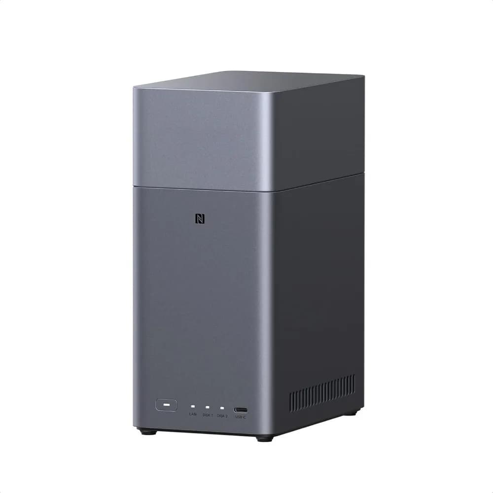 NAS Desktop a 2 Bay, Storage di Rete Senza Dischi, Supporta 60TB, Accesso Remoto, Album Fotografico AI, 4GB RAM, 1GbE, 4K HDMI, per Principianti