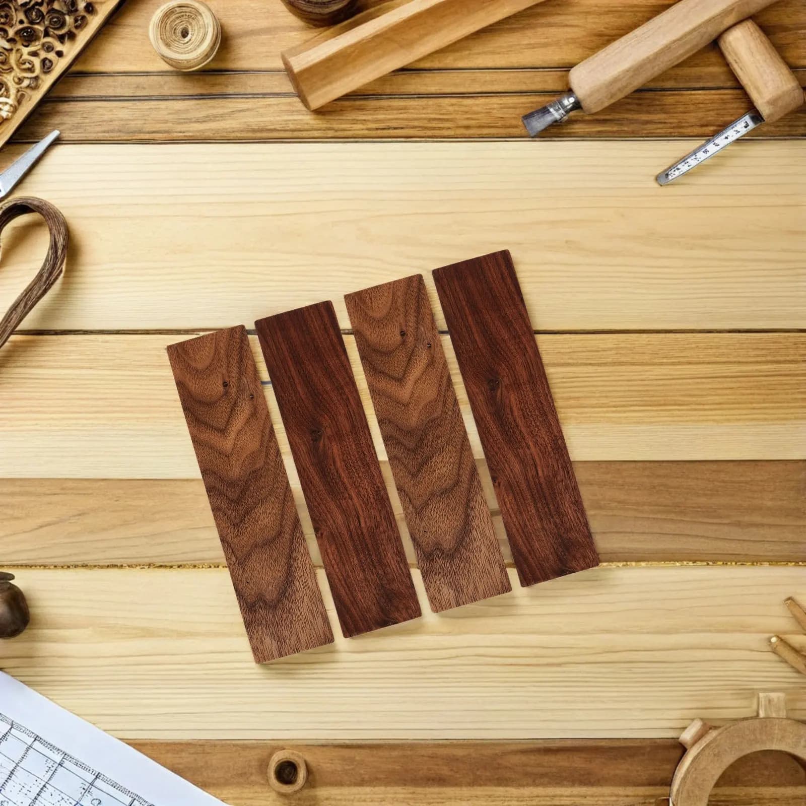 Set di 4 Blocchi Spessi in Legno di Noce per Fai-da-Te, Lavorazione del Legno, Progetti di Intaglio e Artigianato