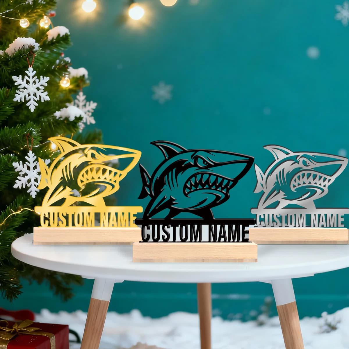 1pc Metal Desktop Decoration Customizable Name Equipped with Wooden Base Modern Rural Home Desktop Decorations