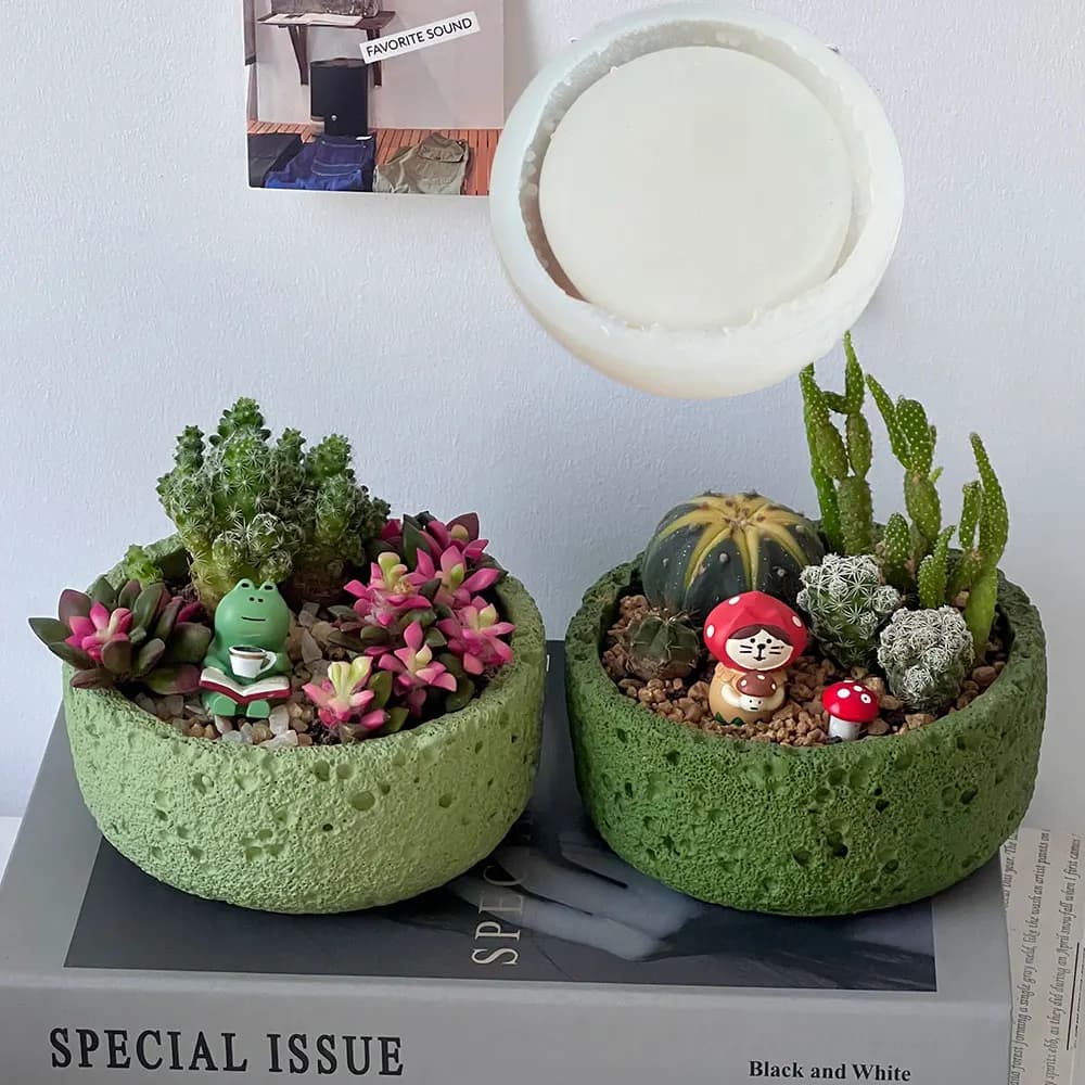 Stampo in silicone rotondo fai da te per decorazioni di piante in vaso, aromaterapia, gesso, argilla, cemento, portacandele