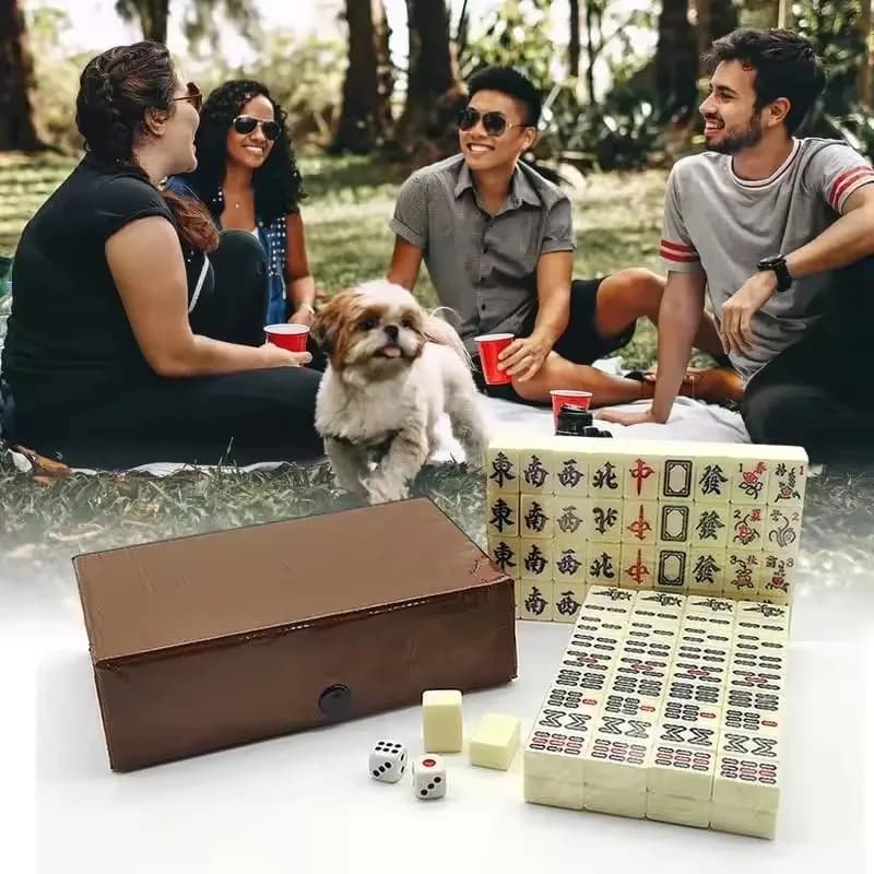 Chinese Mahjong Game Set 144 White Engraved Mini Tiles For Family Gathering For Chinese Style Game Play Family