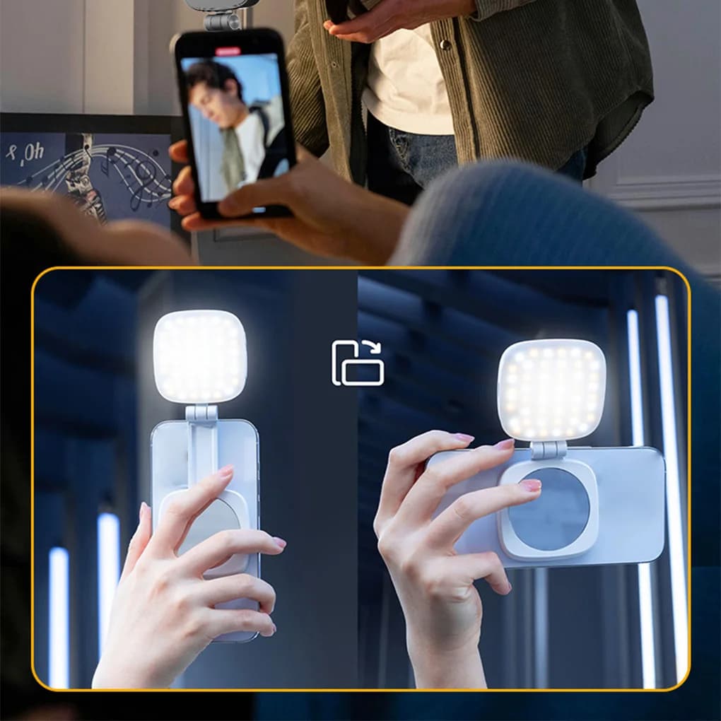 Luce magnetica per selfie per iPhone CRI95 700lx/0.3 Illuminazione ad anello di riempimento per telefono pieghevole a LED con specchio per realizzare