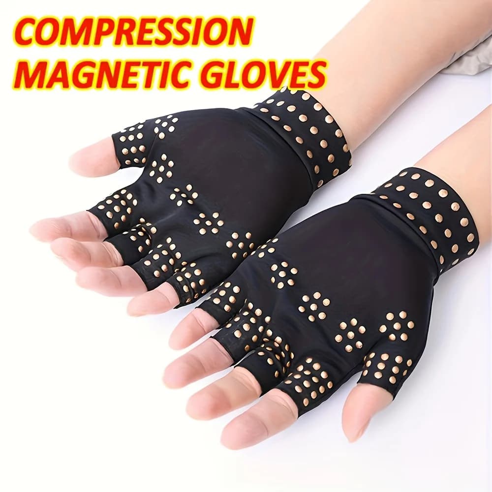 1 paio di guanti a compressione magnetici antiscivolo - Supporto per il polso e guanti senza dita antiscivolo per la cura delle mani, guanti a mezze dita per donne e uomini