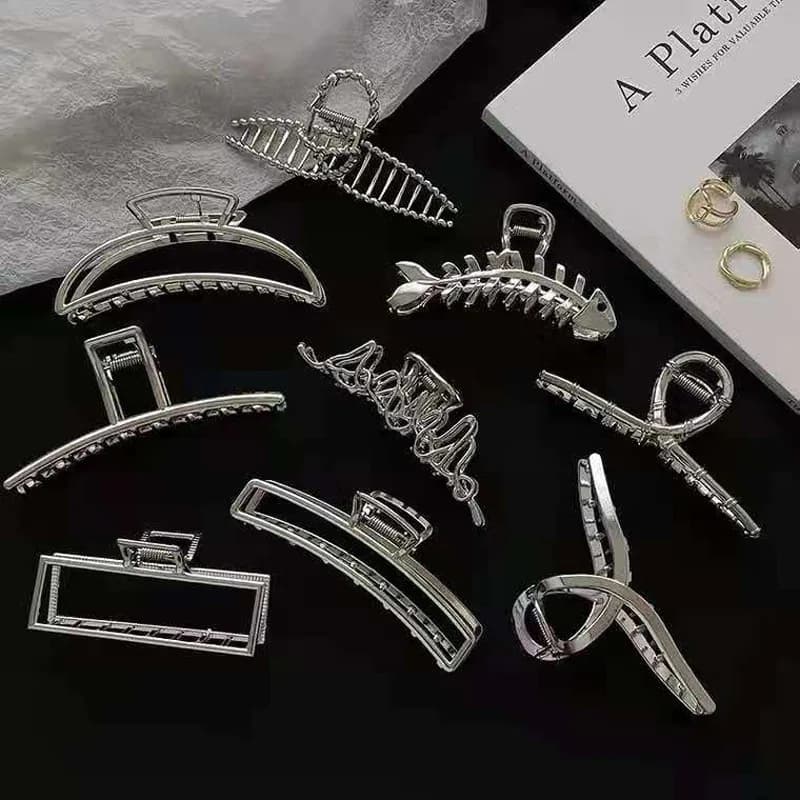 Clip per capelli grande, adatta per capelli spessi, in metallo argentato, fermaglio per doccia, accessorio geometrico per capelli, clip a squalo