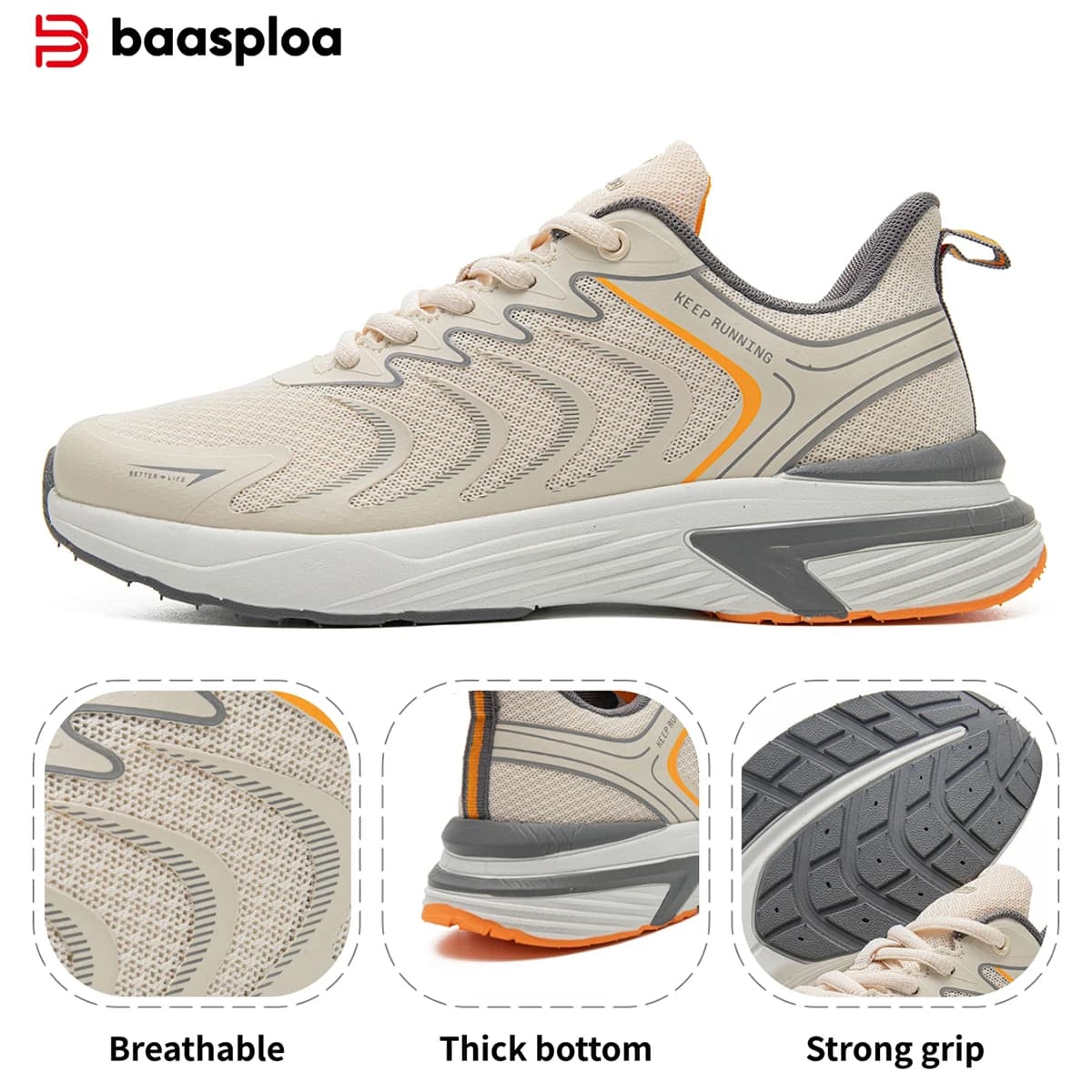Baasploa Scarpe da corsa da uomo Sneakers casual leggere in rete traspirante Scarpe sportive da uomo per esterni antiscivolo e resistenti all'usura