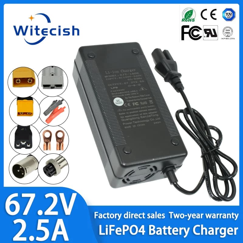 Caricabatterie agli ioni di litio 16S 67,2 V 67,2 V 2,5 A Adattatore al litio da 60 Volt T/PC/IEC Spina 3 PIN per batteria da 60 V 20 Ah