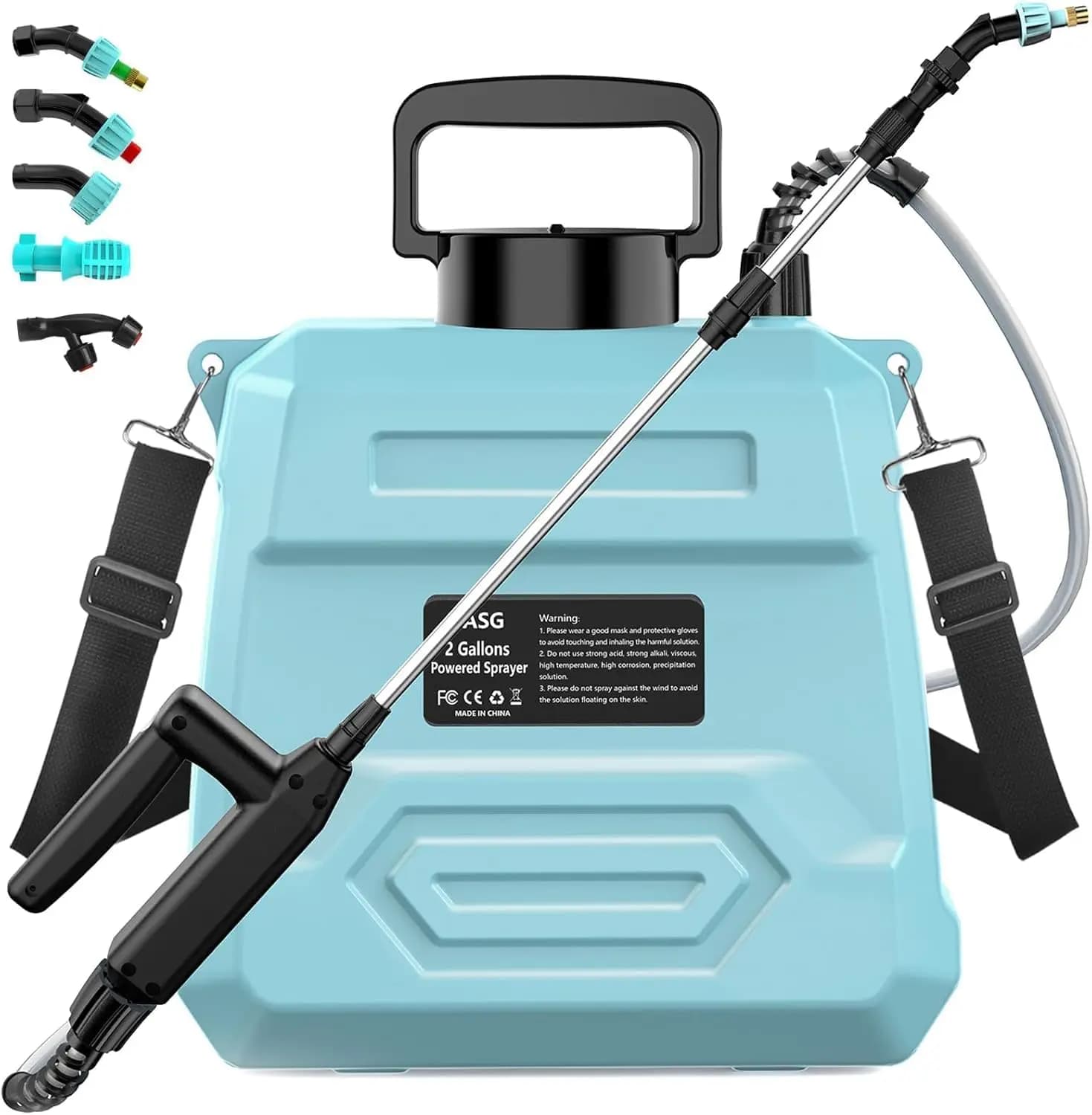 Spruzzatore da Giardino a Batteria da 2 Galloni, Pompa Elettrica 7.4V, Ricaricabile USB, 5 Ugelli, Asta Retrattile