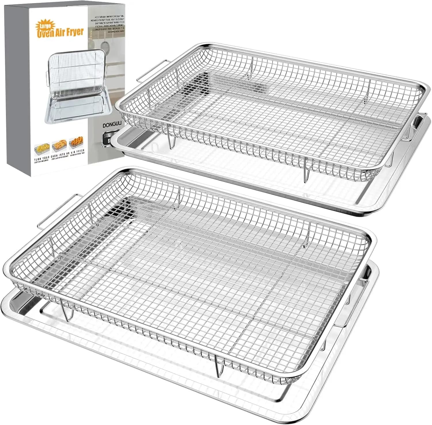 Set Cestello e Vassoio per Friggitrice ad Aria in Acciaio Inossidabile - 15,7x11,8 Pollici per Cottura Uniforme e Facile Pulizia