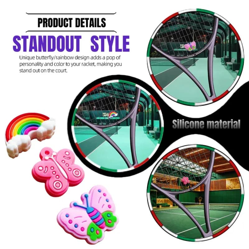 1/3 pcs rainbow pink butterfly shaped silicone shock absorber for tennis racks, professional tennis accessories